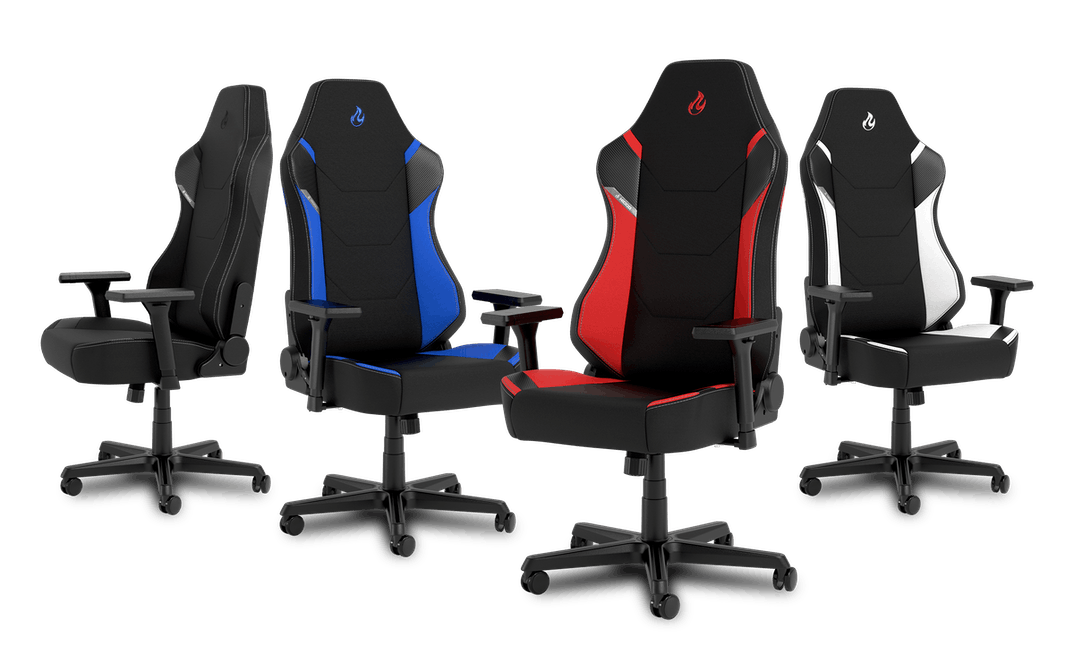 Cloth Cover Office Chair NITRO CONCEPTS S300 Gaming Chair 90° to 135° Reclinable Up to 135kg Users Inferno Red Adjustable Height & Armrests Ergonomic 