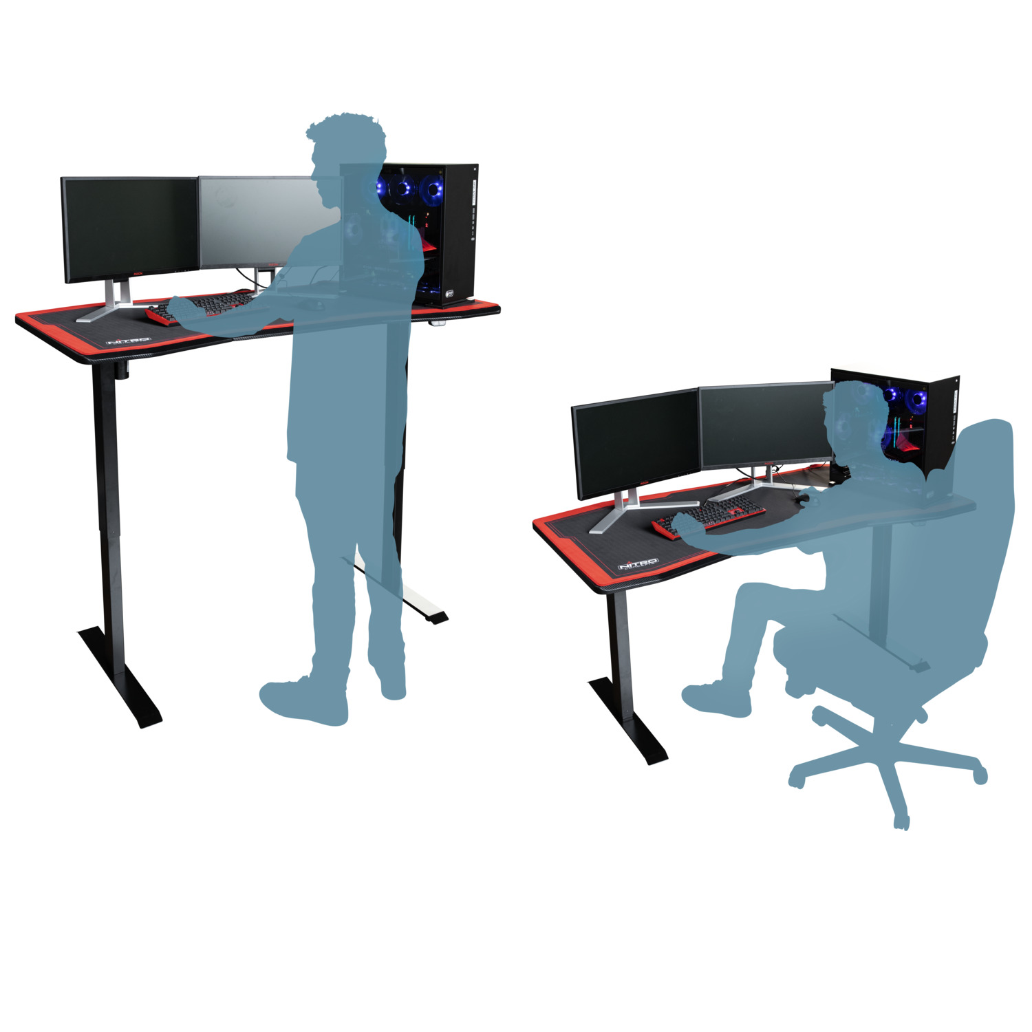 nitro-concepts - Gaming Tisch D16E Carbon Red - elektrisch höhenverstellbar